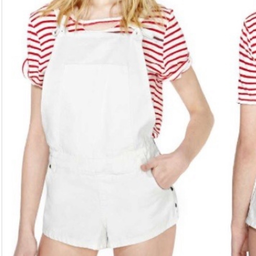 One Teaspoon White Denim Short Overalls - Picture 1 of 6